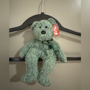 Ty Plush Bear with Green Fur and Ribbon